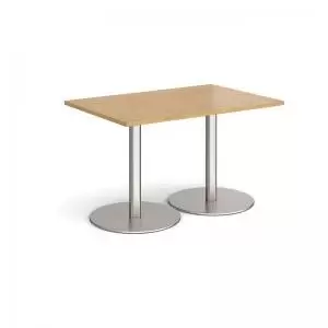 Monza rectangular dining table with flat round brushed steel bases