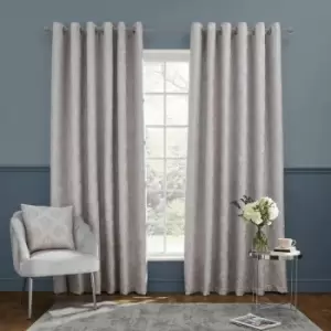 Catherine Lansfield Damask Metallic Pinsonic Foil Lined Eyelet Curtains, Grey, 66 x 54 Inch