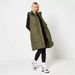 Missguided Recycled Longline Puffer Gilet - Green