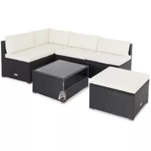 5 Seater Poly Rattan Corner Sofa Black/Cream with Extra Thick Cushions