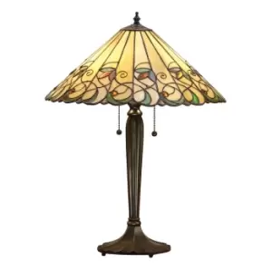 Jamelia 2 Light Medium Table Lamp Tiffany Glass, Dark Bronze Paint with Highlights, E27
