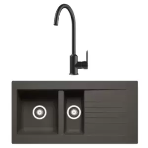 Essence 1.5 Bowl Undermount Kitchen Sink & Kitchen Mixer Tap in Black