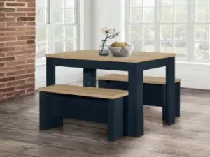 Birlea Highgate Navy and Oak Dining Table and Bench Set Flat Packed