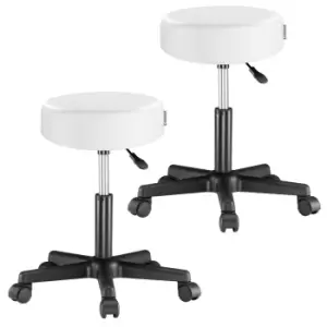 2 Pcs Stool with Wheels White Faux Leather