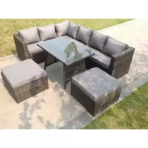 Fimous 8 Seater Rattan Corner Sofa Set Dining Table 2 Big Footstool Garden Furniture Outdoor