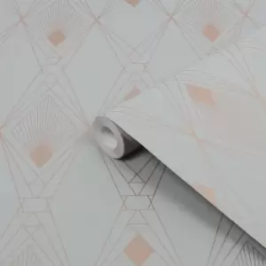 Next Deco Geometric Grey Metallic Effect Smooth Wallpaper