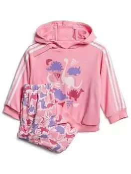 adidas Infant Dino Print Hoodie & Jogger Set - Pink, Size 12-18 Months, Women