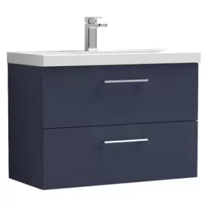 Arno Matt Electric Blue 800mm Wall Hung 2 Drawer Vanity Unit with 40mm Profile Basin - ARN1726A - Electric Blue - Nuie