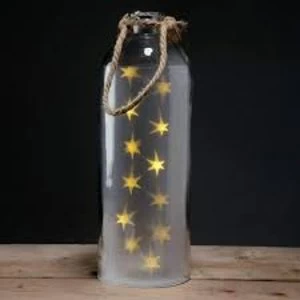 Decorative Large Glass Jar with White LED Star Lights and Rope