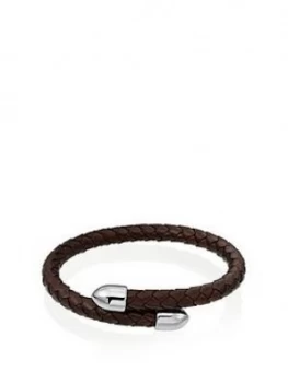 Beaverbrooks Stainless Steel Brown Leather Mens Bracelet