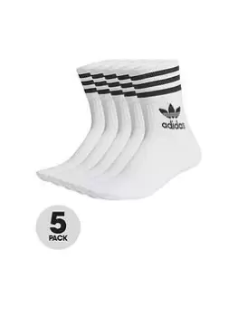 adidas Originals 5 Pack of Mid Cut Stripe Crew Socks - White, Size S, Men