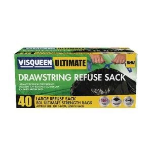 Visqueen Ultimate Drawstring Refuse Sack 80 Litre Black Pack of 40