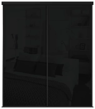 Sliding Wardrobe Door Kit W1803mm Black Glass.