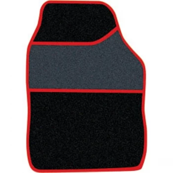Streetwize Velour Carpet Mat Sets with Coloured Binding - 4 Piece Black/Red