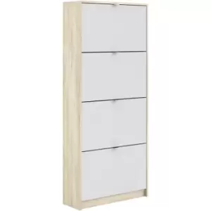 Shoes Shoe cabinet w. 4 tilting doors and 2 layers Oak structure White - Oak structure White