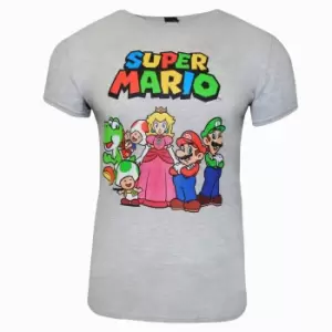 Super Mario Unisex Adult Group Shot T-Shirt (L) (Grey Heather)