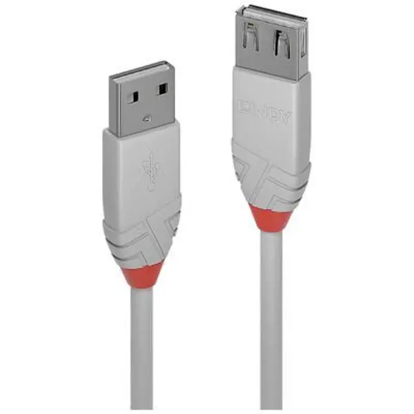 Lindy 2m USB 2.0 Type A Extension Cable, Anthra Line, Grey