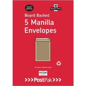 Envelopes C4 Peel & Seal Manilla 115Gsm Board Back Pack of 5