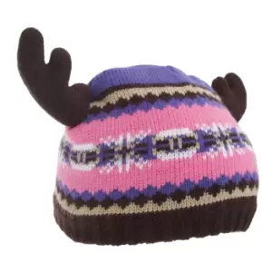 FLOSO Childrens/Kids Fairisle Moose Winter Beanie Hat With Antlers (One Size) (Pink/Purple)