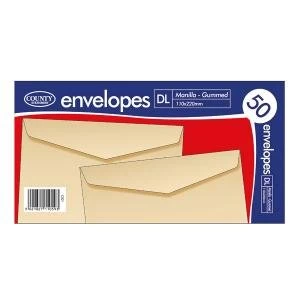 County Stationery DL Manilla Gummed Envelopes Pack of 1000 C501