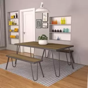 Paulette Table and Bench Set, Charcoal Grey