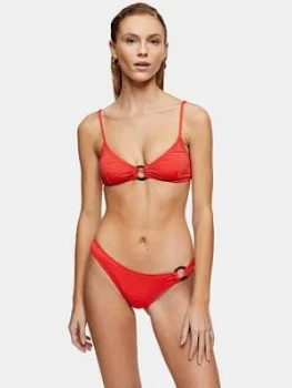 Topshop Seersucker Ring Bikini Top - Red, Size 16, Women