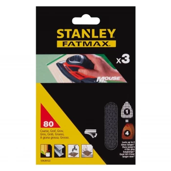 Stanley Fatmax - 3x 80g Mouse Mesh Sanding Sheets