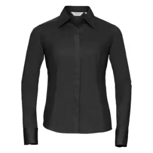 Russell Collection Ladies/Womens Long Sleeve Poly-Cotton Easy Care Fitted Poplin Shirt (XL) (Black)
