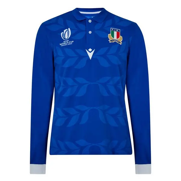 Macron Italy Rugby Home Polo Shirt 2023 2024 Adults - Blue S