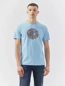 Pretty Green Festival Paisley Printed Logo T-Shirt - Blue Size M, Men