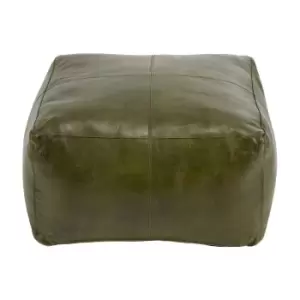 Olivia's Mateos Leather Square Pouffe in Sage Green