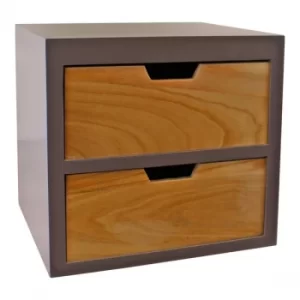 2 Drawer Chest In Grey Finish With Natural Drawers With Removable Legs