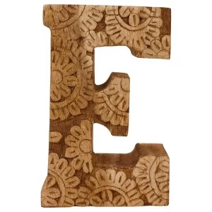 Letter E Hand Carved Wooden Flower