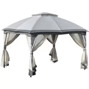 3.7 x 3(m) Outdoor Steel Frame Gazebo with 2-Tier Roof Sidewalls Garden - Outsunny