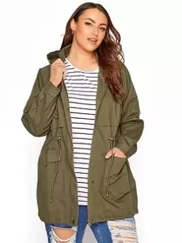 Yours Ladies Washed Cotton Parka - Green, Size 26-28, Women