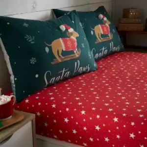 Catherine Lansfield Christmas Stars Fitted Sheet Red