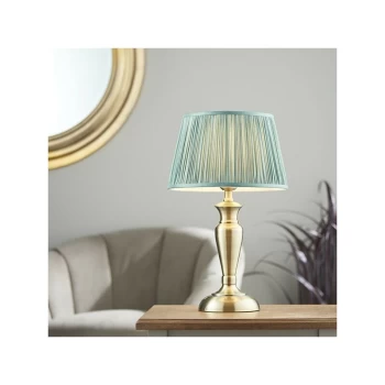 Endon Lighting Oslo & Freya - Table Lamp Antique Brass Plate & Fir Silk 1 Light IP20 - E27