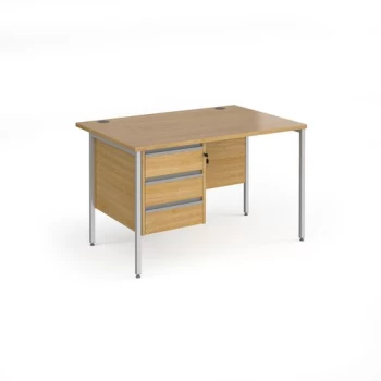 Office Desk Rectangular Desk 1200mm With Pedestal Oak Top With Silver Frame 800mm Depth Contract 25 CH12S3-S-O