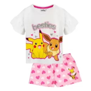 Pokemon Girls Besties Pikachu & Eevee Frill Short Pyjama Set (Pack of 3) (11-12 Years) (White/Pink/Yellow)