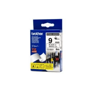 Brother TZ-S221 Original P-touch Strong Adhesive Black on White Tape 9mm x 8m