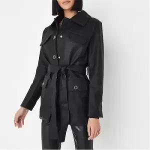 Missguided Faux Leather Belted Shacket - Black