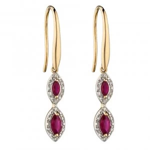 9ct Yellow Gold Earrings Ruby And Diamond Marquise Drop Gold Earrings GE2283R