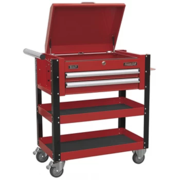 Heavy-duty Mobile Tool & Parts Trolley 2 Drawers & Lockable Top - Red