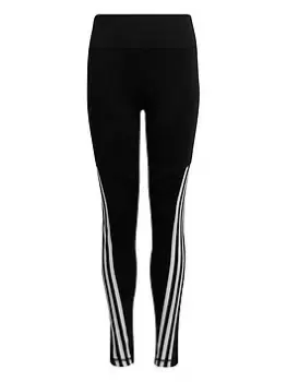 adidas Older Girls Believe This 3 Stripe Leggings - Black/White, Size 9-10 Years, Women