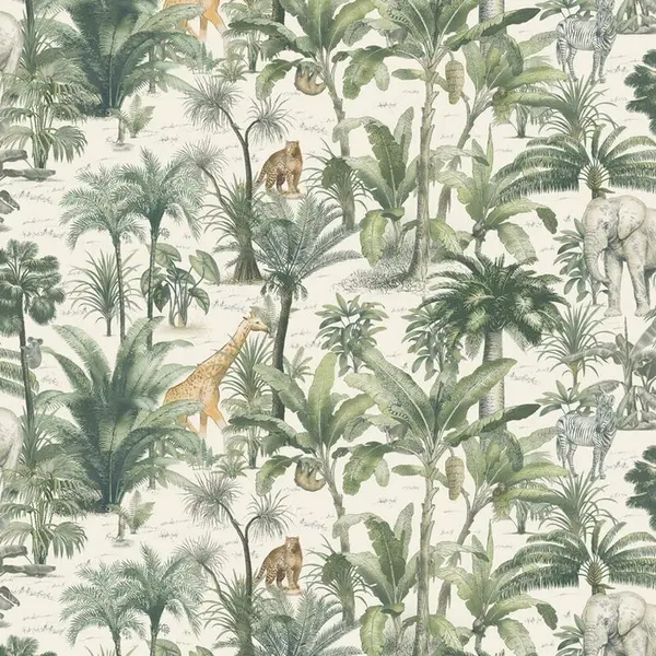 MURIVA Muriva - Safari Wallpaper White Green Animal Jungle Trees Modern Natural WL-176501