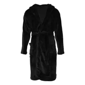 Pierre Roche Mens Soft Touch Hooded Dressing Gown (L) (Black)