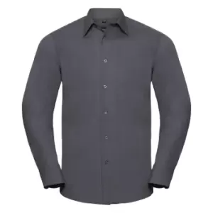 Russell Collection Mens Long Sleeve Poly-Cotton Easy Care Tailored Poplin Shirt (L) (Convoy Grey)
