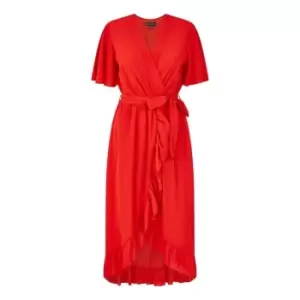 Mela London Red Wrap Over Frill Hem Dress - Red