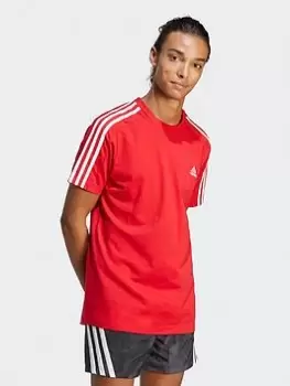 adidas 3 Stripe Short Sleeve T-Shirt - Red, Size XS, Men