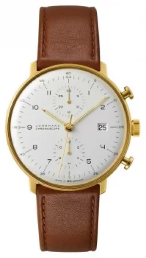 Junghans Max Bill Chronoscope Brown Leather Strap 027/7800. Watch
